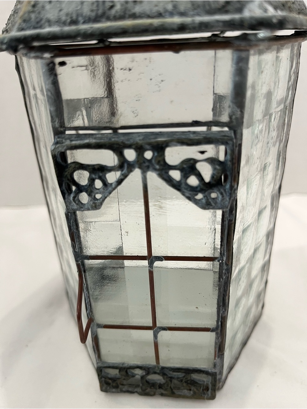 Decorative Metal w/Leaded Beveled Glass Candle Holder - Picture 2 of 8
